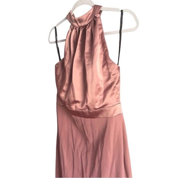 After Six Pink Satin Halter Maxi Gown Dress Formal Bridesmaid 4R - Picture 5 of 8
